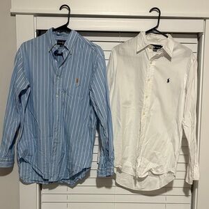 2 Polo by Ralph Lauren Men's Blue Striped and White Button Down Shirts